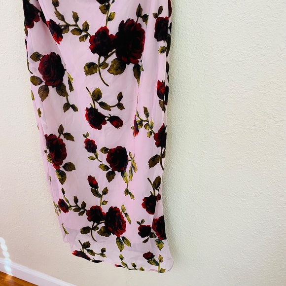 HOUSE OF CB size S A-C  'Azura' Pink Devore Midi Dress floral velvet - Picture 9 of 14